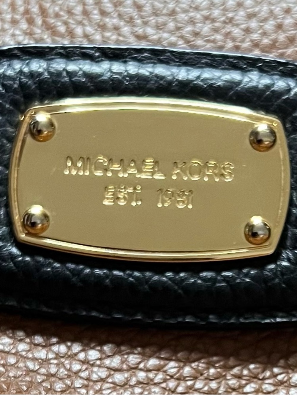 Michael Kors Large Leather Satchel Brown Black Gold Hardware Tote Bag - Picture 5 of 9